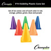 High Visibility Plastic Cone Set, Assorted Fluorescent Colors, Set of 6