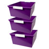 Tattle Tray with Label Holder, 12 QT, Purple, Pack of 3