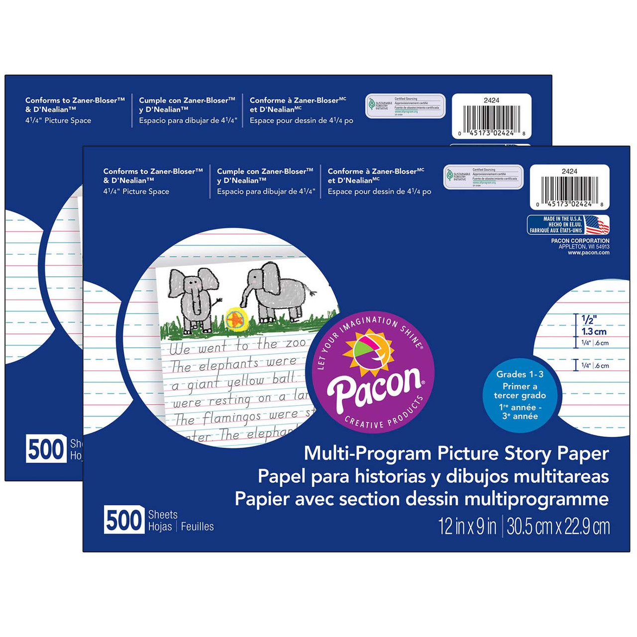 Pacon Grid Ruled Drawing Paper, White, 1/4 Quadrille Ruled, 500 Sheets Per  Pack, 2 Packs
