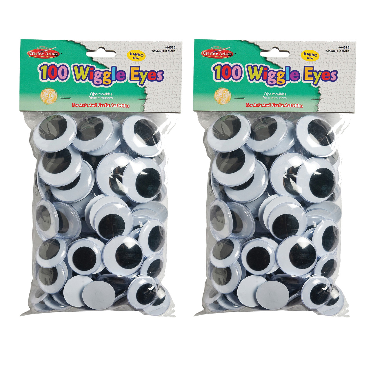 Wiggle Eyes, Black, Assorted Sizes, 100 Per Pack, 12 Packs