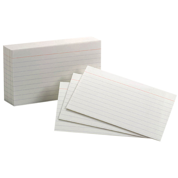 White Commercial Index Cards, 3" x 5", Ruled, 100 Per Pack, 10 Packs