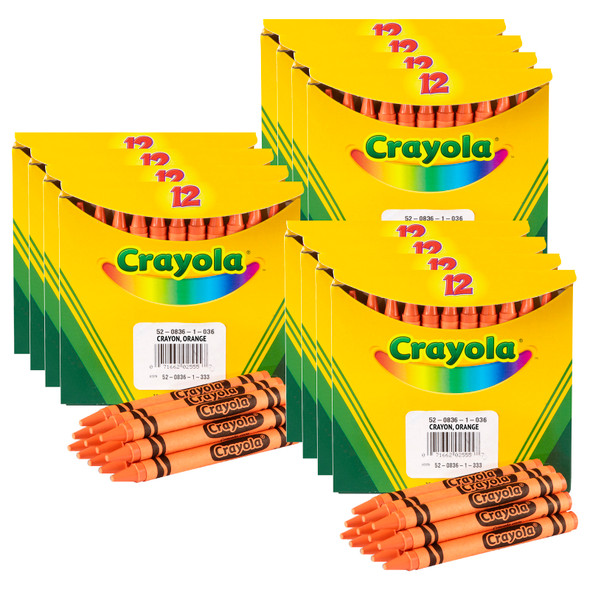 Bulk Crayons, Orange, Regular Size, 12 Per Box, 12 Boxes - BIN520836036-12