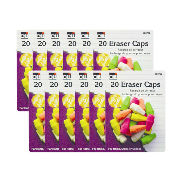 Pencil Eraser Caps, Assorted Neon Colors, 20 Per Pack, 12 Packs - CHL80792-12