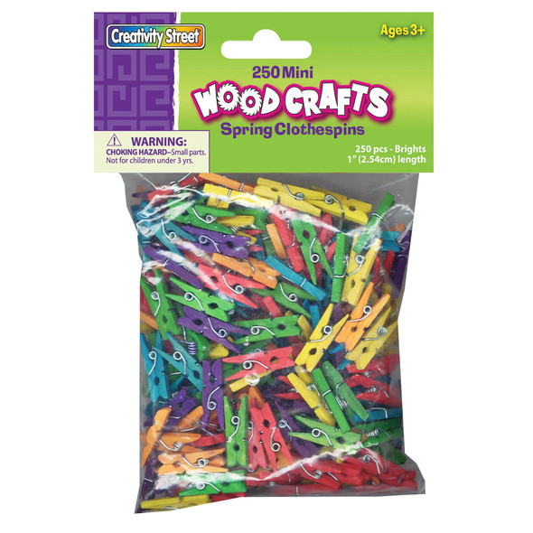 Mini Spring Clothespins, Bright Hues Assorted, 1", 250 Pieces - CK-367202