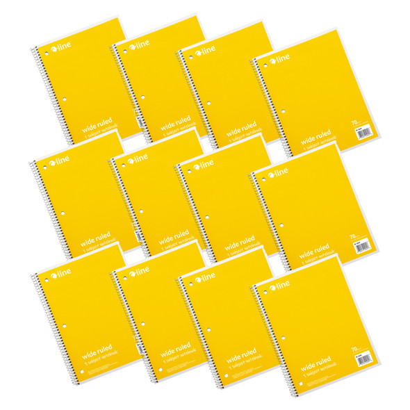 1-Subject Notebook, 70 Page, Wide Ruled, Yellow, Pack of 12 - CLI22040-12