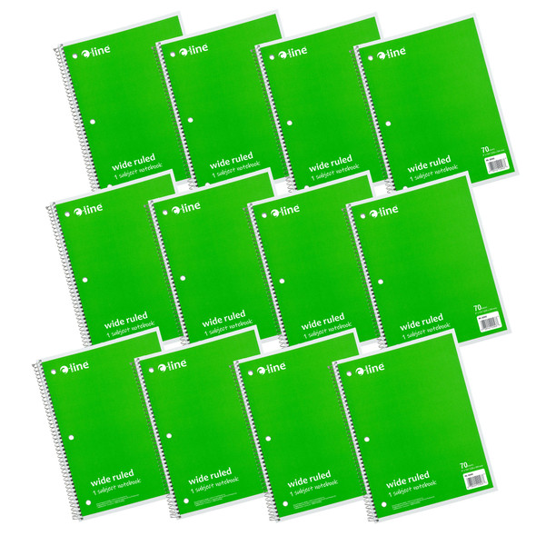 1-Subject Notebook, 70 Page, Wide Ruled, Green, Pack of 12 - CLI22043-12