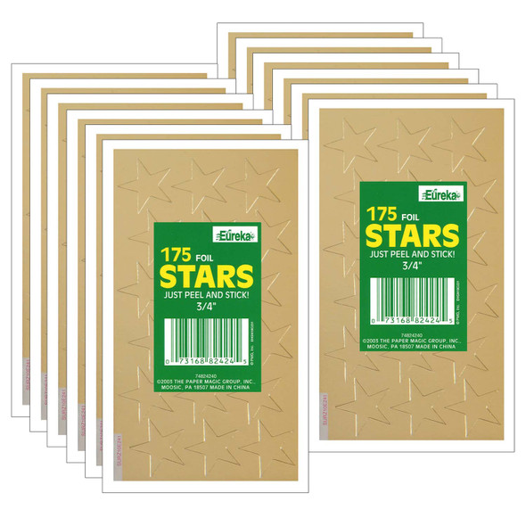 Presto-Stick Foil Star Stickers, 3/4", Gold, 175 Per Pack, 12 Packs - EU-82424-12