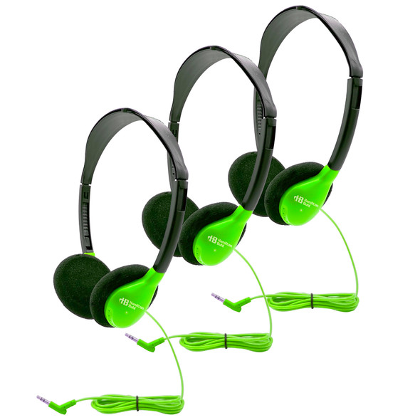 Personal On-Ear Stereo Headphone, Green, Pack of 3 - HECHA2GRN-3