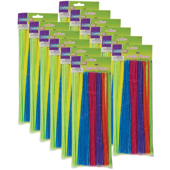 Jumbo Stems, Hot Assorted Colors, 12" x 6 mm, 100 Per Pack, 12 Packs - PACAC711004-12