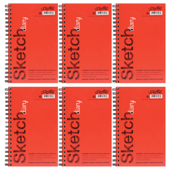 Sketch Diary, Medium Weight, 9-1/2" x 6", 70 Sheets, Pack of 6 - PACCAR53008-6
