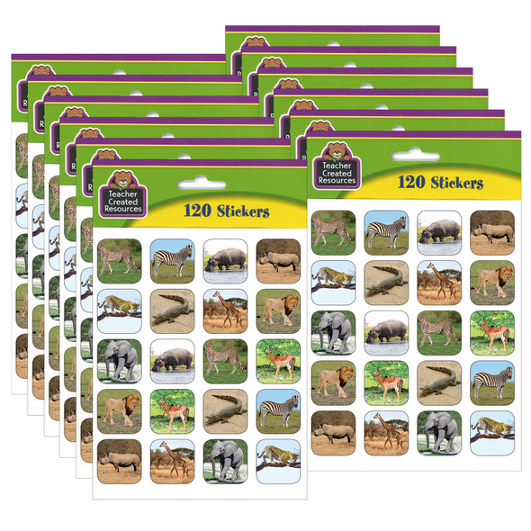 Safari Animals Stickers, 120 Per Pack, 12 Packs - TCR5468-12