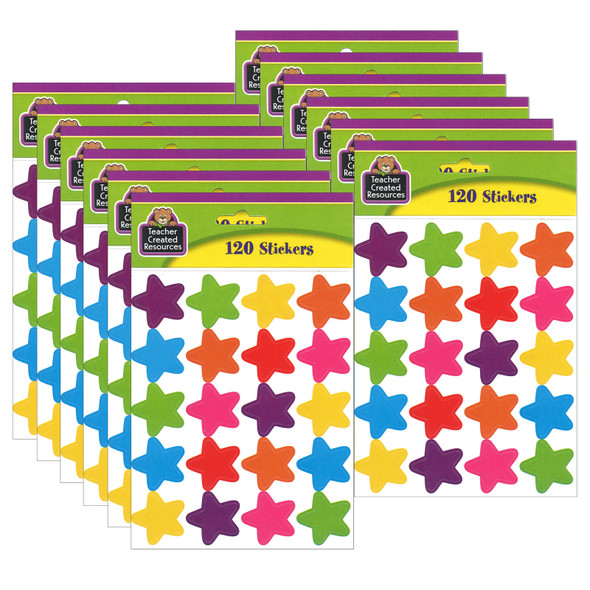 Bright Stars Stickers (die cut star shape), 120 Per Pack, 12 Packs - TCR5796-12