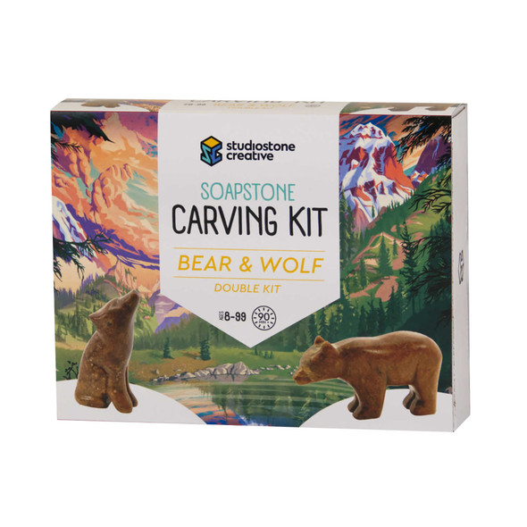 Bear & Wolf Double Soapstone Carving Kit