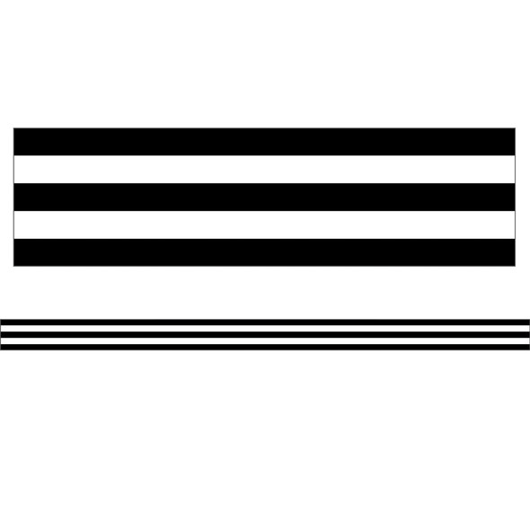 Industrial Chic Black & White Stripes Straight Border, 36 Feet - CD-108341
