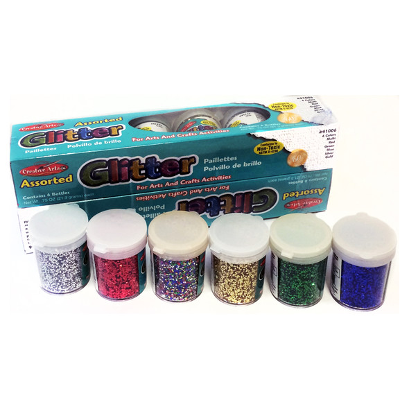 Creative Arts Glitter, Assorted Colors, .75 oz. Shakers, 12 Per Pack, 2 Packs - CHL41012BN