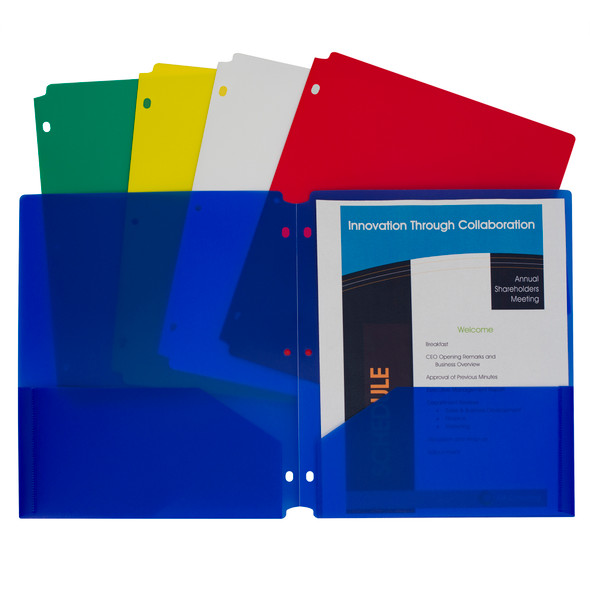 Two-Pocket Heavyweight Poly Portfolio Folder with Three-Hole Punch, Assorted Primary Colors, 10 Per Pack, 2 Packs - CLI32930BN
