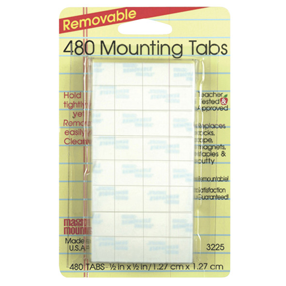 Removable Mounting Tabs, 1/2" x 1/2", 480 Per Pack, 3 Packs