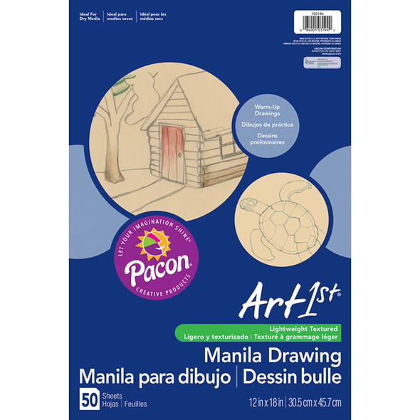 Drawing Paper, Manila, Lightweight, 12" x 18", 50 Sheets Per Pack, 6 Packs