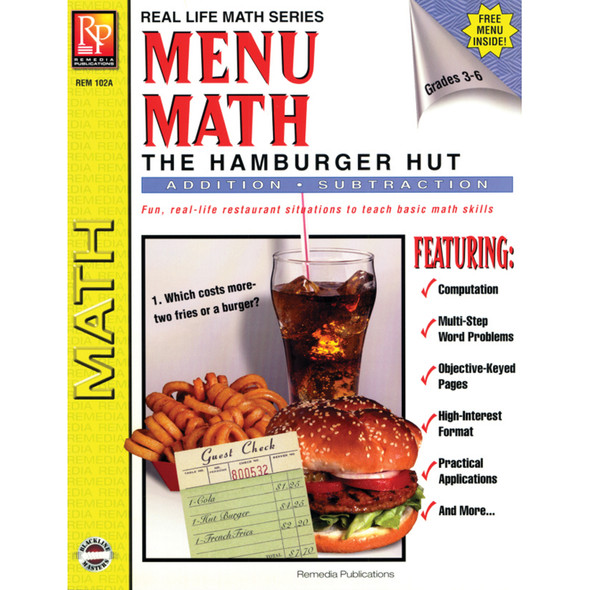(2 EA) MENU MATH HAMBURGER HUT BOOK -1 ADD & SUBTRACT