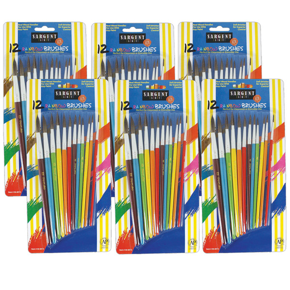 Rainbow Paint Brush Set, 12 Per Set, 6 Sets