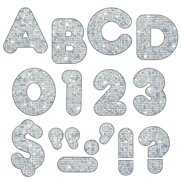 Silver Sparkle 4" Casual UC Ready Letters, 6 Packs