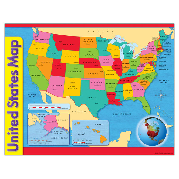 United States Map Learning Chart, 17" x 22", Pack of 12 - T-38097BN