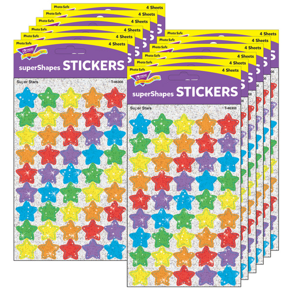 Super Stars superShapes Stickers-Sparkle, 180 Per Pack, 12 Packs - T-46306BN