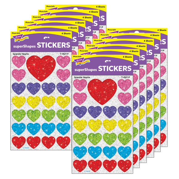 Sparkle Hearts superShapes Stickers-Sparkle, 100 Per Pack, 12 Packs