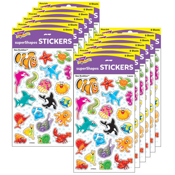 Sea Buddies superShapes Stickers-Large, 160 Per Pack, 12 Packs