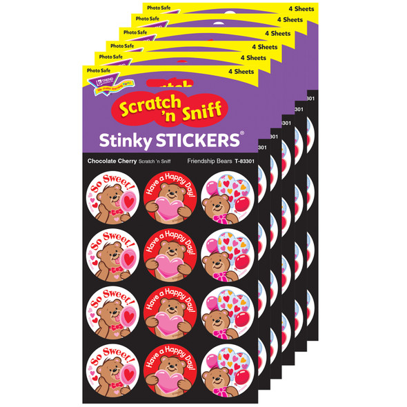 Friendship Bears/Chocolate Cherry Stinky Stickers, 48 Per Pack, 6 Packs - T-83301BN - 005089
