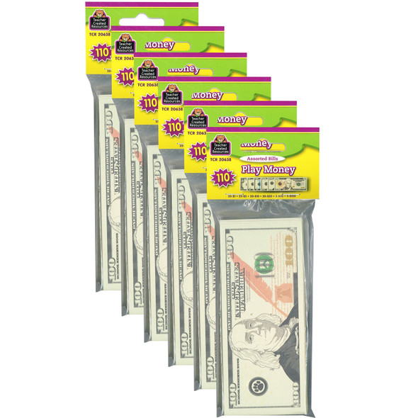 Play Money: Assorted Bills, 110 Per Pack, 6 Packs - TCR20638BN