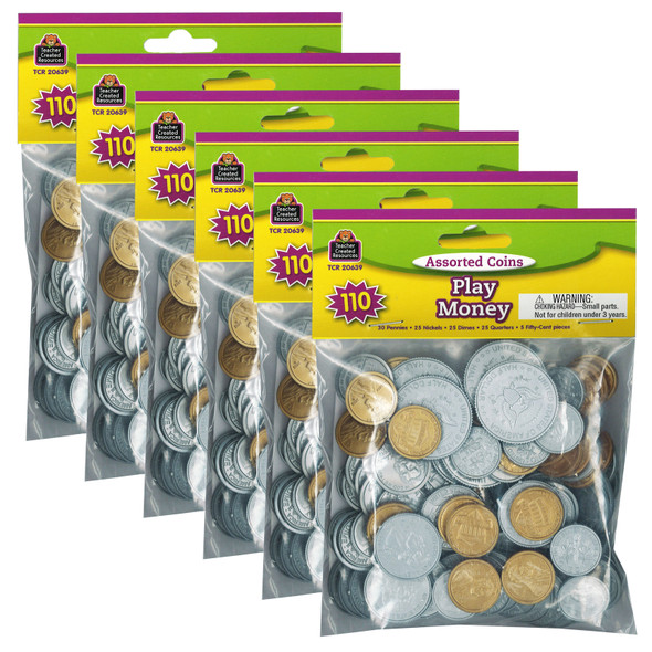 Play Money: Assorted Coins, 110 Per Pack, 6 Packs