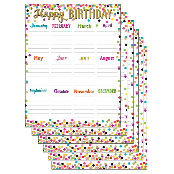 Confetti Happy Birthday Chart, Pack of 6