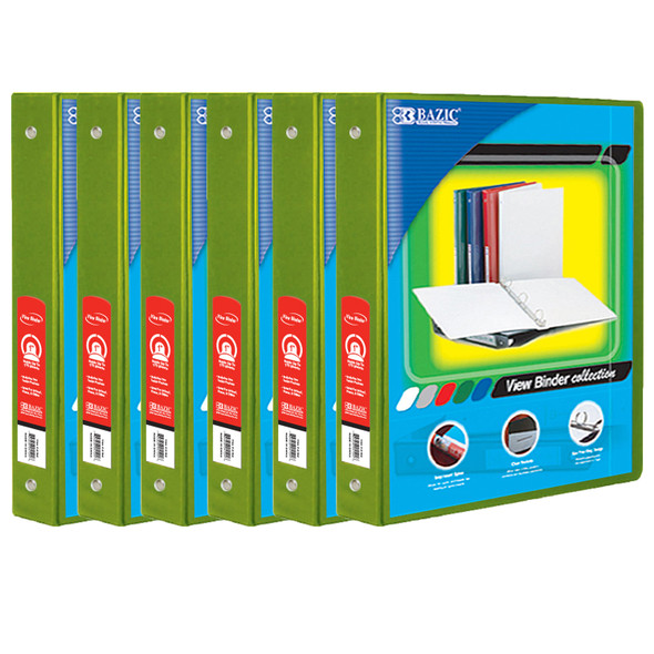 BAZIC 3-Ring View Binder with 2 Pockets, 1", Lime Green, Pack of 6