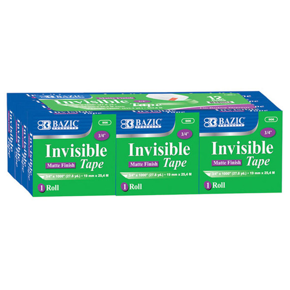 BAZIC Tape Refill, Invisible Tape, 3/4" x 1000", 12 Rolls Per Pack, 2 Packs
