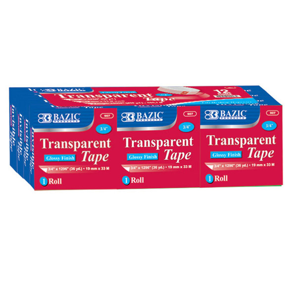 BAZIC Tape Refill, Transparent Tape, 3/4" x 1296", 12 Rolls Per Pack, 2 Packs