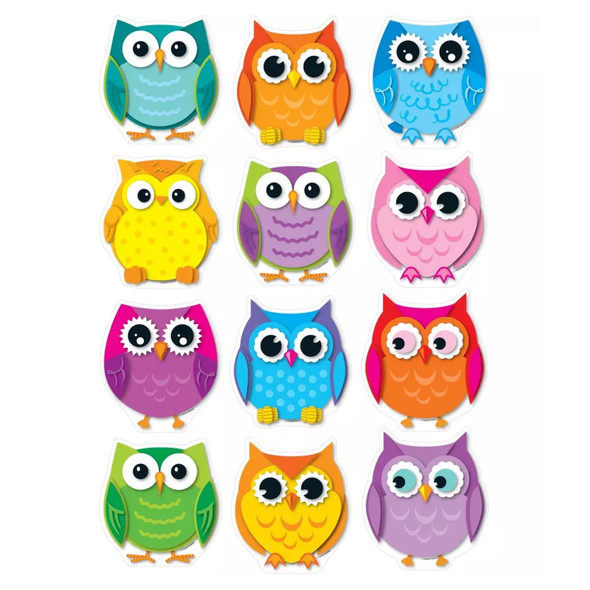 Colorful Owls Cut-Outs, Pack of 36 - CD-120107
