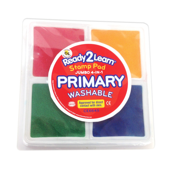 Jumbo 4-in-1 Washable Stamp Pad - Red, Yellow, Green, Blue - Pack of 3 - CE-6645BN