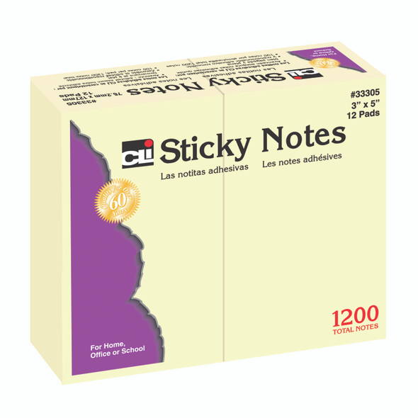 Charles Leonard Sticky Note Pads, 3" x 5" Plain, 12/Pack, Bundle of 3 Packs