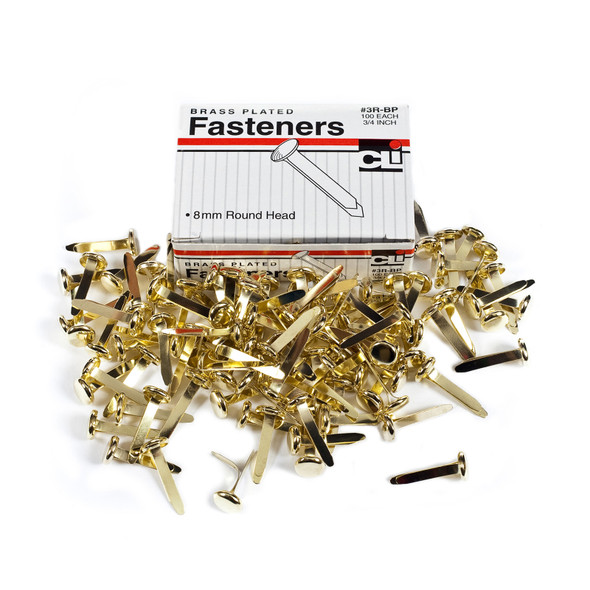 Brass Plated Paper Fasteners, 3/4", 100 Per Box, 20 Boxes - CHL3RBPBN