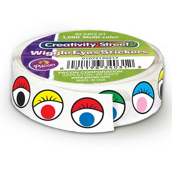 Wiggle Eyes Sticker Roll, Multi-Color, 0.5", 1000 Pieces - CK-34031