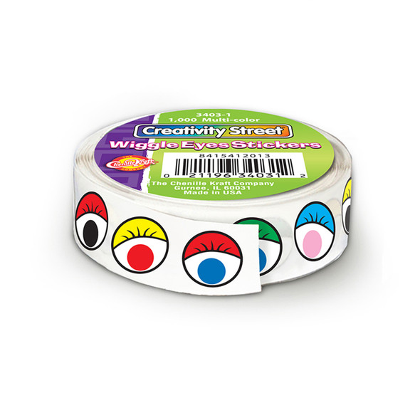 Wiggle Eyes Stickers on a Roll, Multicolor, 2 Packs of 1,000 Stickers