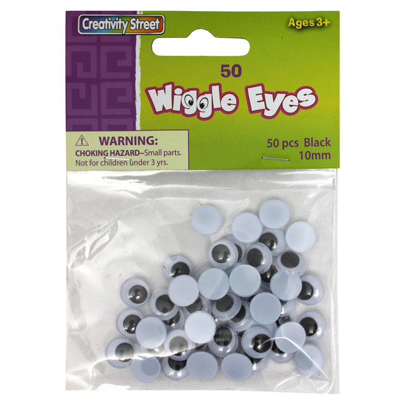 Wiggle Eyes, Black, 10 mm, 50 Per Pack, 12 Packs - CK-344102BN
