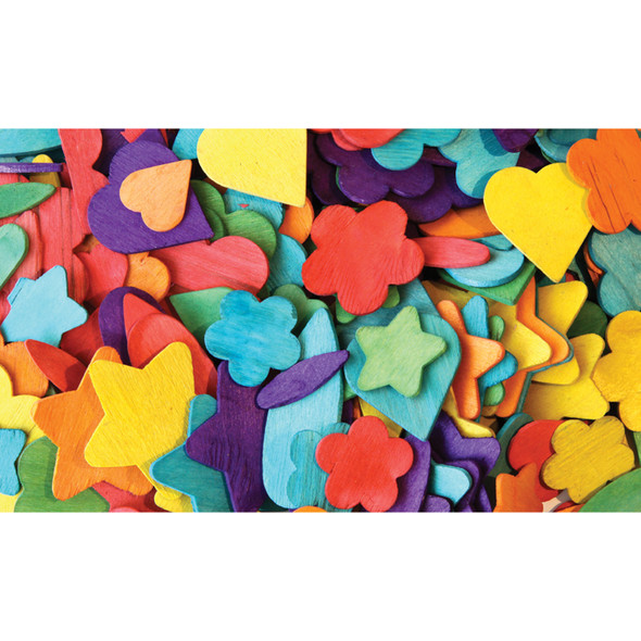Wood Party Shapes, Assorted Colors, 1/2" to 2", 200 Pieces - CK-3604