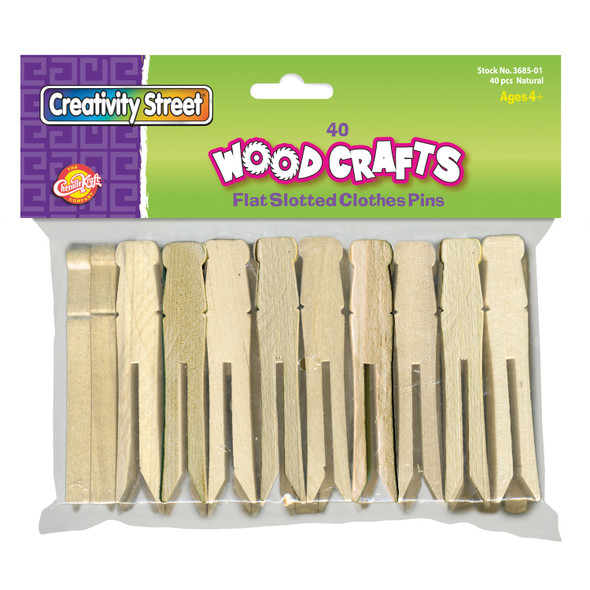 Flat Slotted Clothespins, Natural, 3.75", 40 Pieces - CK-368501