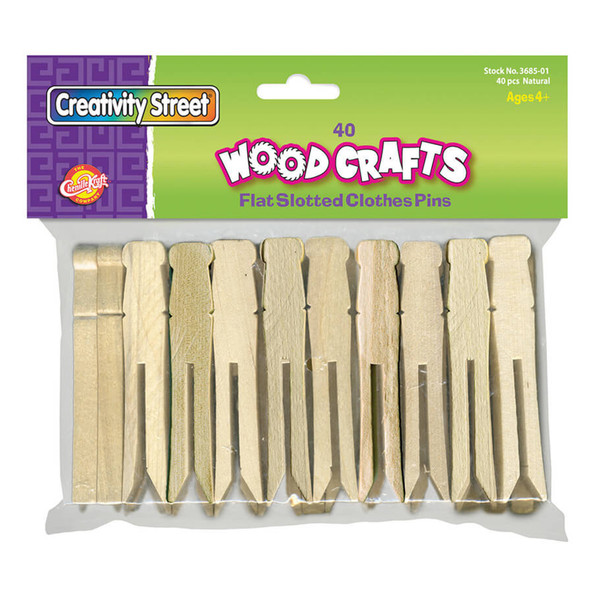 Flat Slotted Clothespins, Natural, 3.75", 40 Per Pack, 6 Packs - CK-368501BN