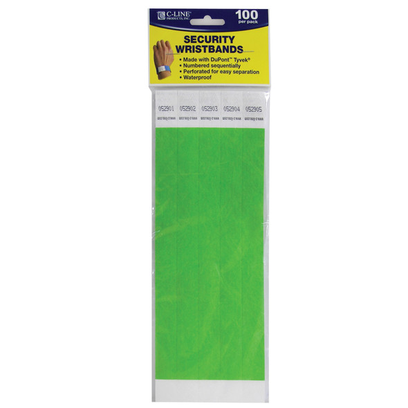 DuPont Tyvek Security Wristbands, Green, 100 Per Pack, 2 Packs - CLI89103BN