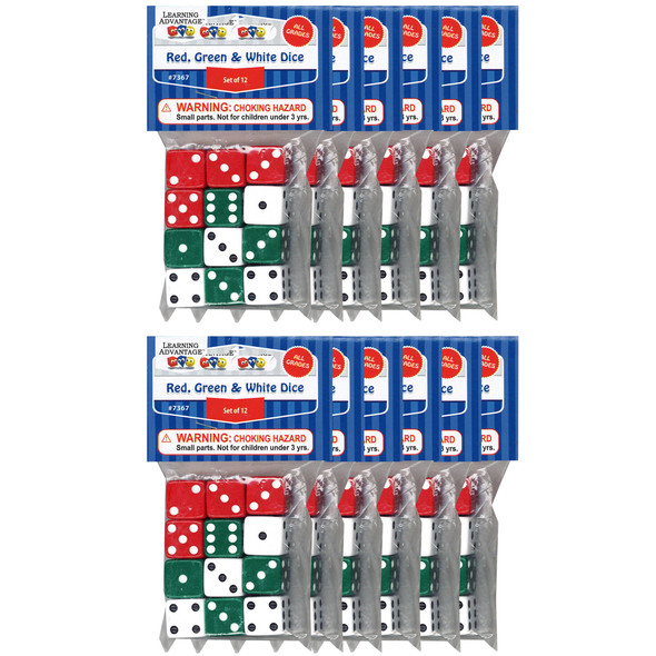 Dot Dice - Red/Green/White - 12 Per Pack - 12 Packs