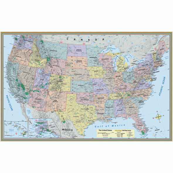 U.S. Map Laminated Poster, 50" x 32", Pack of 2