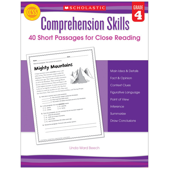 Comprehension Skills: Short Passages for Close Reading Book, Grade 4 - SC-546055